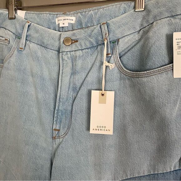 Good American Patchwork Straight Leg Jeans Sz 15 NWT - Picture 8 of 9